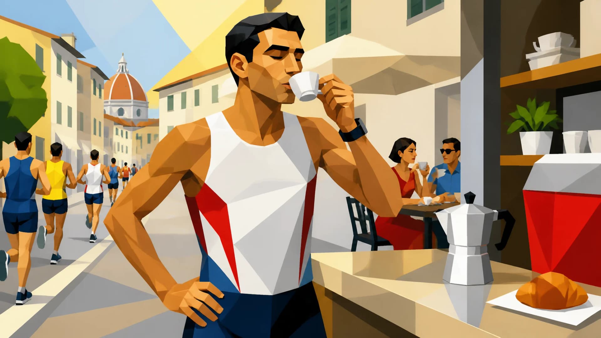 Illustration for the story “Marathon winner stops twice for espresso, still wins”